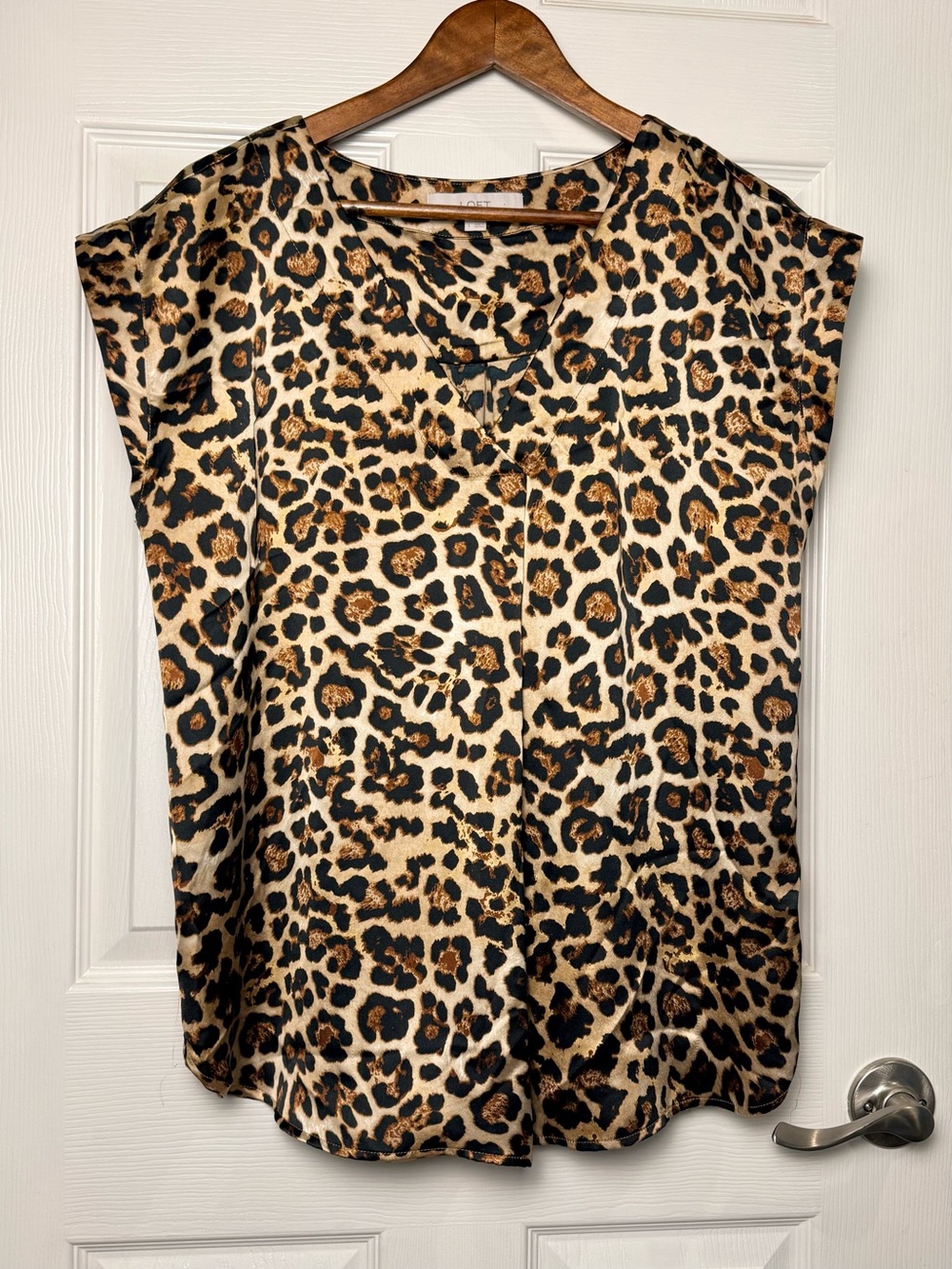 LOFT Leopard Print Satin V-Neck Blouse